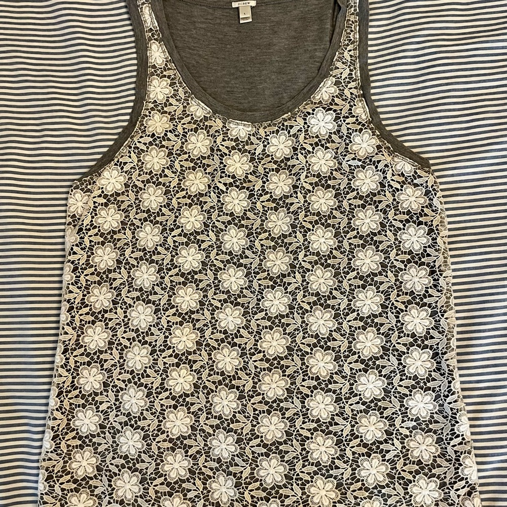 J. Crew Gray Tank Top with White Floral Lace